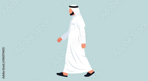 Man in traditional white thobe and ghutra walking