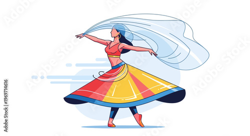 Woman Dancing in Traditional Indian Dress with Flowing Scarf