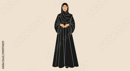Woman in Black Abaya and Hijab Standing