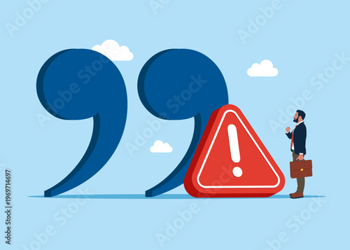 Bad reputation. Quotation marks with an exclamation mark. Modern vector illustration in flat style