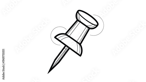 Push pin vector illustration with sharp metal point and plastic head for pinning notes on office cork bulletin board.