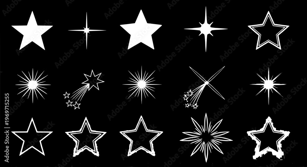 Fototapeta premium Stars vector set with various styles and effects for design projects featuring star, illustration, graphic with white and black elements for