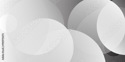 Abstract monochrome background with overlapping circles and thin line patterns