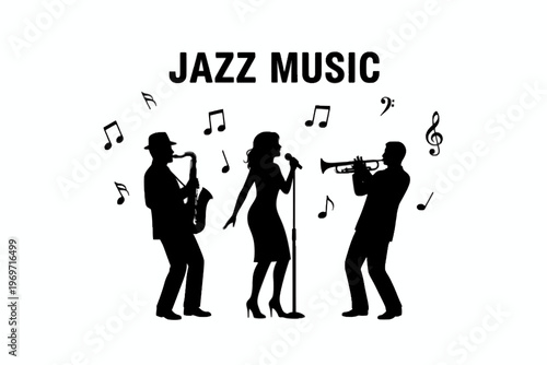 Jazz Band Silhouette with Singer Saxophone and Trumpet Players