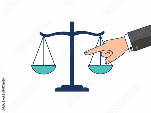 Businessman hand manipulating scales of justice illustration