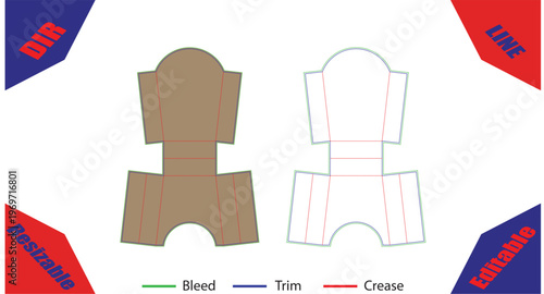 Orange and white paper bag template with bleed trim and crease lines