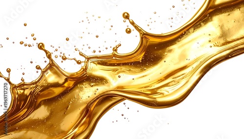 A golden liquid splashing against a white background