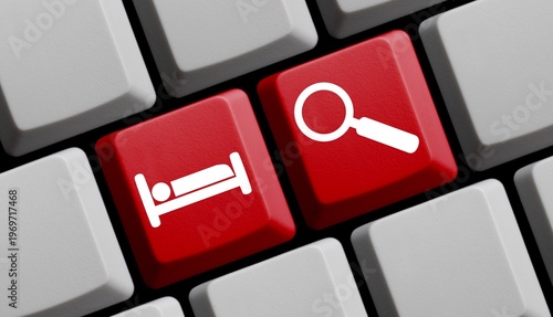 Konstfotografi Computer Tastatur in rot: Hotel suchen
