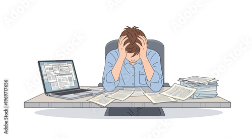 Stressed Person Overwhelmed by Work and Financial Problems.