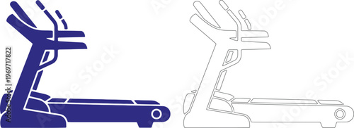Solid black and outline treadmill side by side silhouette