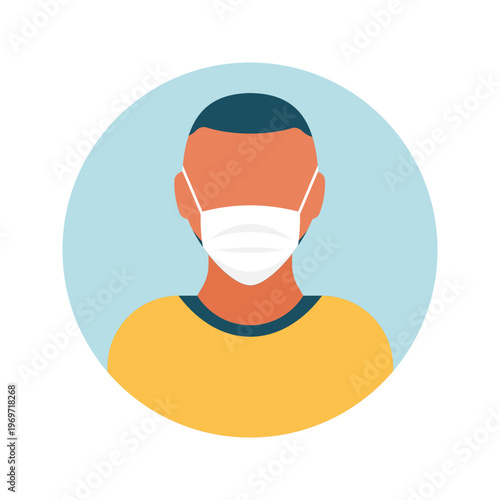 Flat modern minimal avatar icon with medical mask. Business concept, global communication. Web site user profile. Social media, network elements