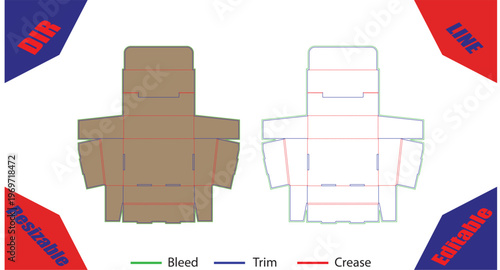 Orange and white paper craft template with bleed trim and crease lines 1