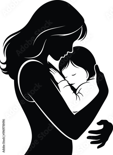 Silhouette of a mother holding her baby in a tender embrace