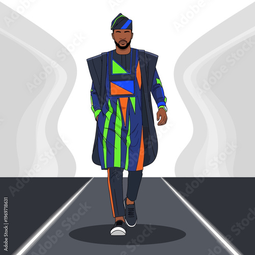 African Man Fashion Model on Runway