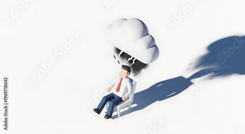 Miniature businessman with a cloud parachute landing safely.