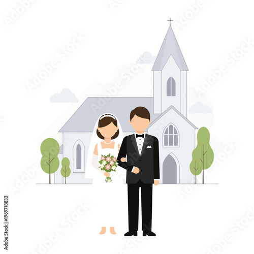 Bride and Groom in front of Church