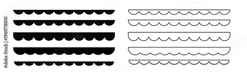 Circular edge seamless border shape set, scalloped border.