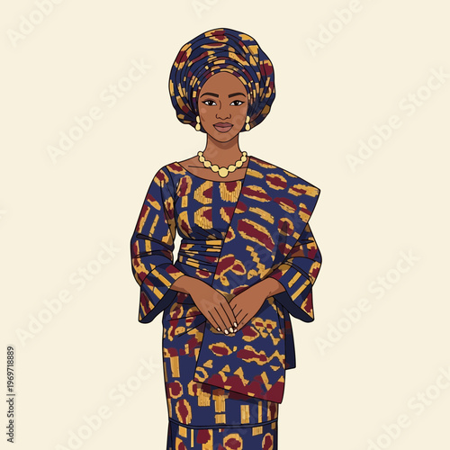 Elegant African Woman in Traditional Attire and Headwrap