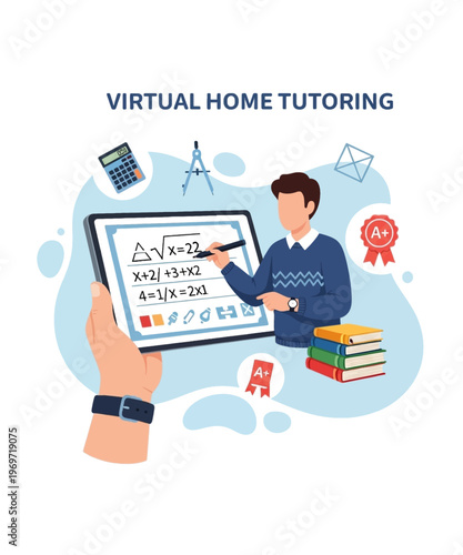 virtual home tutoring math lesson online education vector illustration