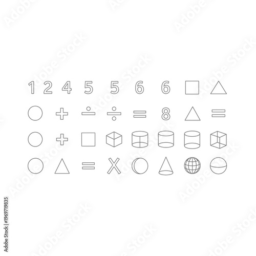 A collection of various mathematical symbols and geometric shapes