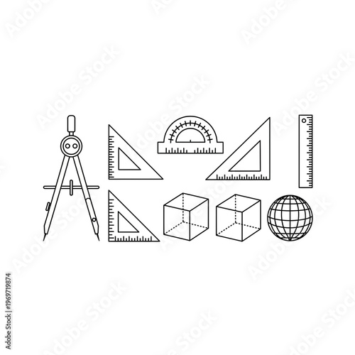 A collection of geometric shapes and drawing tools