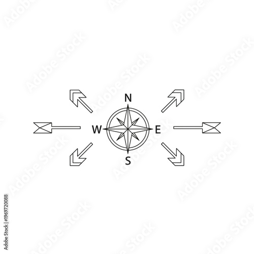 A black and white compass with directional arrows