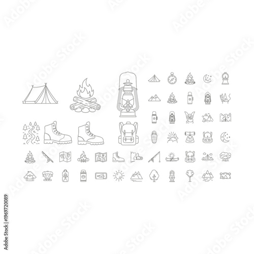 A collection of various camping and outdoor icons