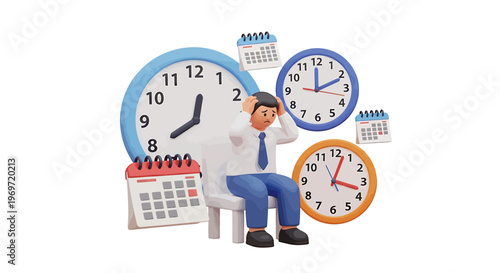 Stressed Businessman Overwhelmed by Time Management and Deadlines.