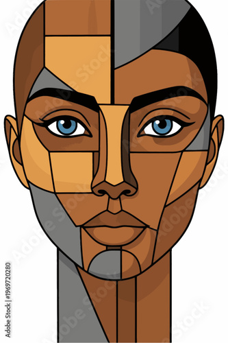 geometric female portrait vector illustration abstract face taupe mocha beige greige modern cubism style