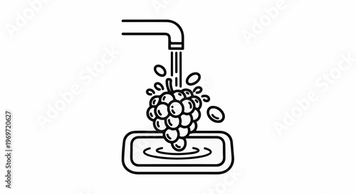 Grapes being washed under a faucet into a basin with ripples
