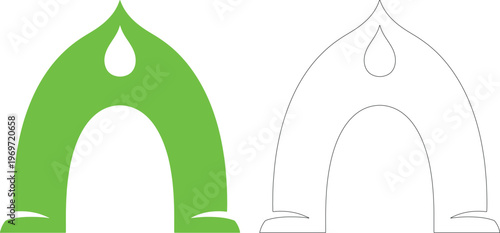 Stylized green and black arches with teardrop cutouts