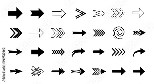 Arrows hand drawn set with black curved lines and various styles featuring direction, icons, symbols with design and vector elements for