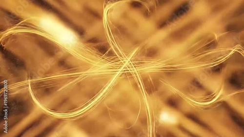 Abstract golden light trails forming an infinity symbol against a dark speckled background
