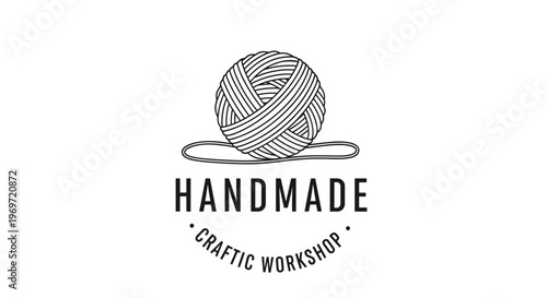 Logo design for a handmade craft workshop featuring a ball of yarn above the words handmade craftic workshop.