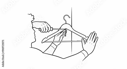Hands assemble a clothes hanger using a screwdriver and screw