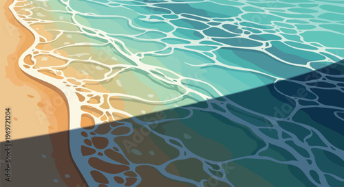 Abstract Digital Illustration of Tropical Beach Shoreline with Ocean Waves