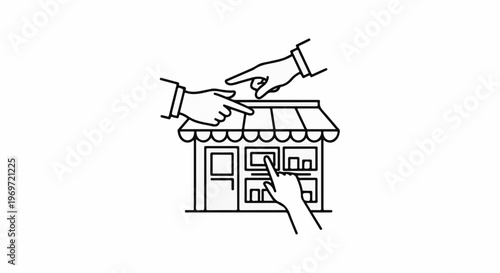 Hands pointing at a store display, showing selection and decision-making