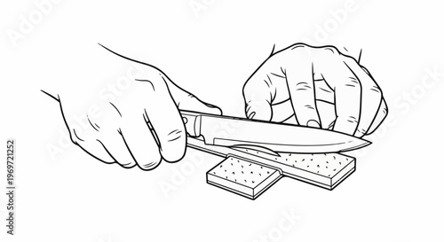 Hands sharpening a knife on a whetstone with a sharpening guide