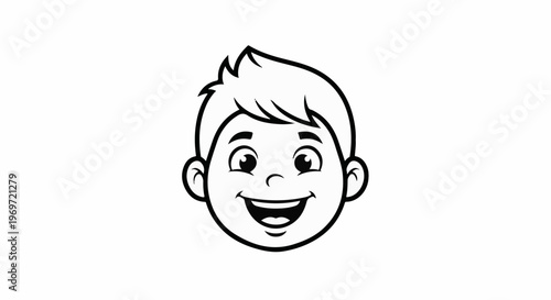 Happy cartoon boy's face with wide smile and spiky hair