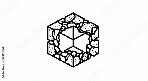 Hexagonal stone structure with internal geometric lines