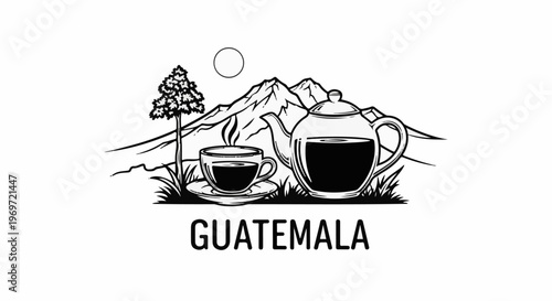 Hot beverage in a scenic mountain landscape