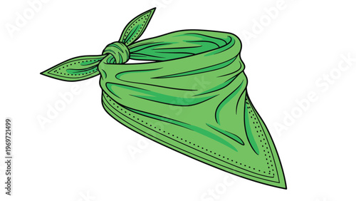 Classic green bandana accessory featuring a distinctive knotted tie and traditional paisley border detailing on a plain white background.