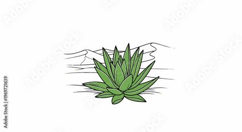 Green desert succulent plant with rolling dunes in background