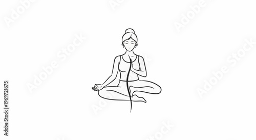 Line art of a person meditating in a lotus position