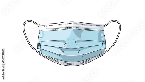 Standard blue disposable medical face mask with ear loops and adjustable nose bridge for personal protection and healthcare safety standards.