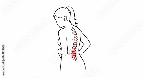 Illustration of a woman with a highlighted spine indicating pain or discomfort