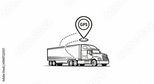 Line art of a truck with a GPS pin hovering above it