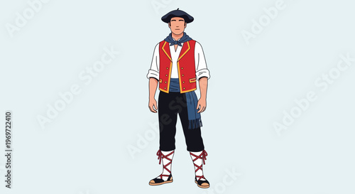 Basque Man Traditional Costume Illustration