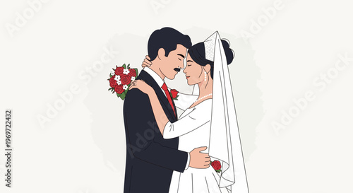 Bride and Groom Embrace Tenderly on Wedding Day