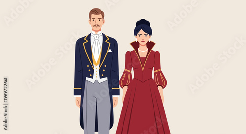 Elegant Couple in Historical Formal Attire